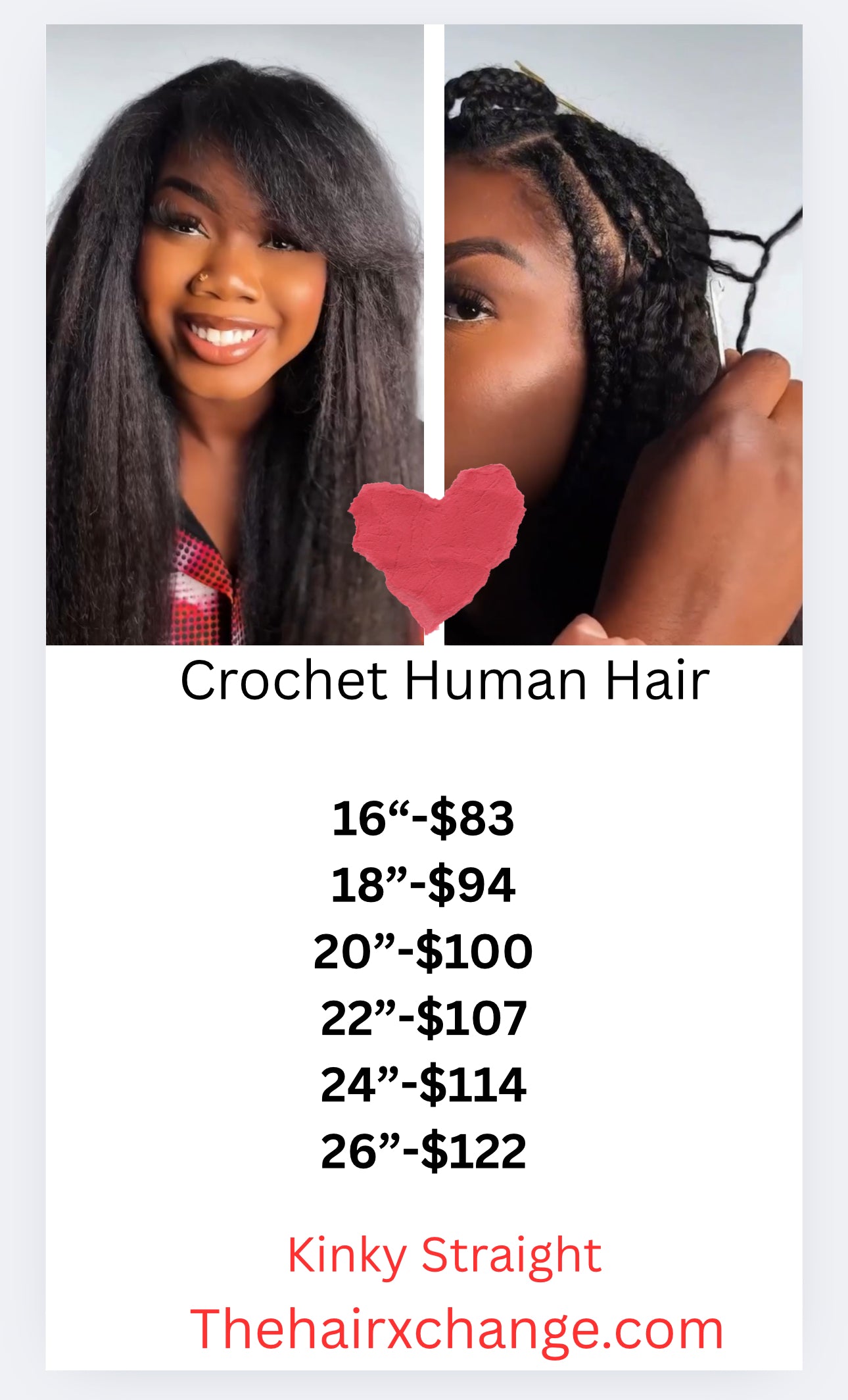 Kinky Straight Crochet Human Hair